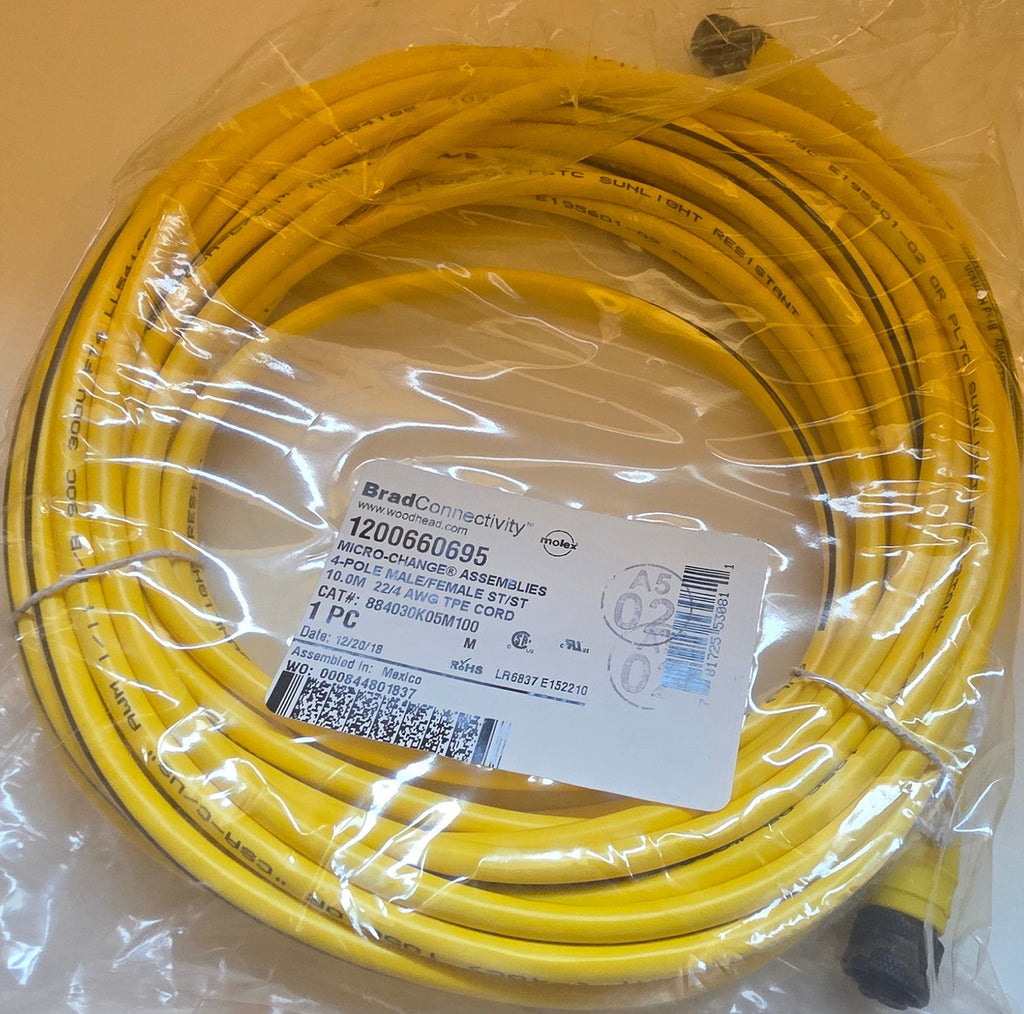 1200660695 Molex (M12) CORDSET, 4 POLES, 22 AWG, TPE CABLE, 10.0M ,Brad Connectivity