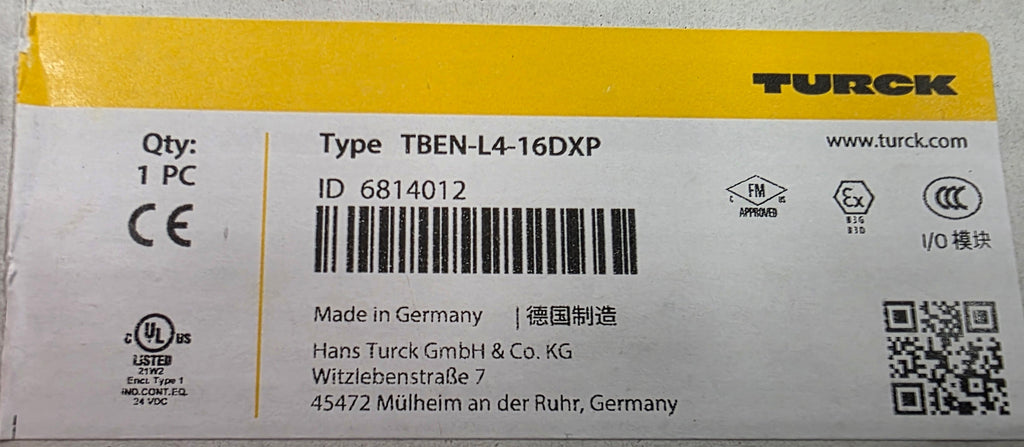 Turck TBEN-L4-16DXP Remote I/O modules,16 Digital Channel, ID 6814012, 18-30VDC, Master or Slave, BEEP Series